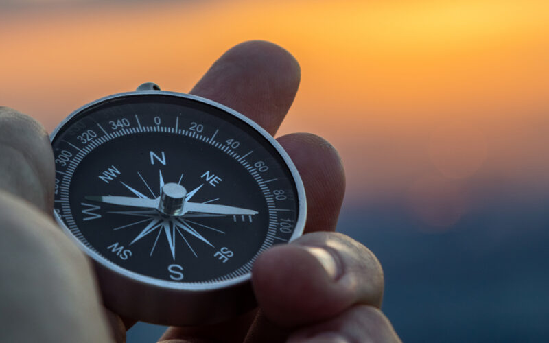 Compass in the sunset