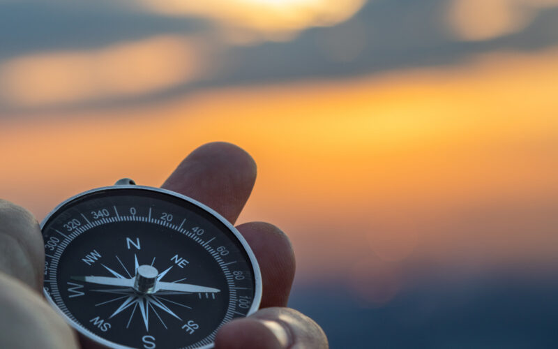 Compass in the sunset