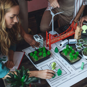 Entrepreneurs making prototype of sustainable city